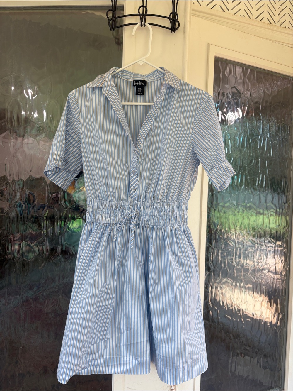 Nicole Miller Light Blue and White Striped Mini Dress